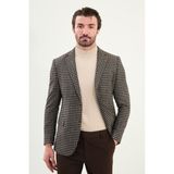 Kazayağı Desen Slim Fit Mono Yaka Yün Erkek Ceket - Kahverengi - 46