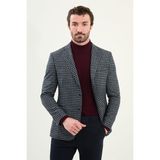 Kazayağı Desen Slim Fit Mono Yaka Yün Erkek Ceket - Lacivert - 56