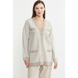 Kazayağı Motif Oversize Triko Ceket - Vizon - L