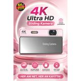 KAZEMTECH 4K Dijital Sliding Resim Video Kamera Kızaklı Lens Koruma Kapaklı 64MP 16X Zoom Flaşlı (64GB) Kart Dijital Vlog Fotoğraf Makinesi