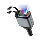 KAZEMTECH 66W Araç Çakmaklık Şarj Aleti Rgb Işıklı Tavan Aydınlatmalı Kablolu Hızlı Şarj 3.4A