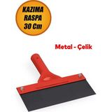 Kazıma Sıyırma Raspası Metal Saplı Çelik 30 cm Spatula Inşaat Duvar Harç Parke Zemin Temizlleme - Kırmızı