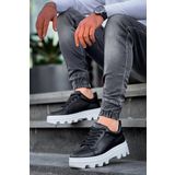 KB-056 Kuback Siyah Cilt Beyaz Yüksek Taban Günlük Spor Ayakkabı