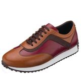 KB77 Taba & Bordo Deri Rahat Şık Preimium Serisi Erkek Spor ayakkabı Ganiş Rahat Kalıp
