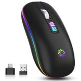 KBCASE Kablosuz fare, dizüstü bilgisayar için LED kablosuz fare, USB alıcılı çift modlu kablosuz Bluetooth fare (2.4G+BT), dizüstü bilgisayar/PC/Macbook/Tablet için taşınabilir şarj edilebilir