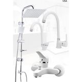 Kca Armatür Beyaz Robot Yağmurlama Duş Seti Banyo Mutfak Lavabo Bataryası Pirinç Musluk Seti