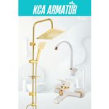Kca Armatür Kca Beyaz Gold Robot Duş Seti Lavabo Banyo Bataryası 3'lü Set Takım