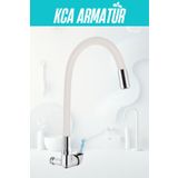 Kca Armatür Kca Duvardan Tek Su Çıkışlı Beyaz Spiral Hareketli Borulu Mutfak Lavabo Bataryası Musluğu Çeşmesi