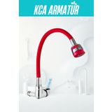 Kca Armatür Kca Duvardan Tek Su Çıkışlı Kırmızı 2 Fonksiyonlu Spiral Oynar Borulu Lavabo Mutfak Bataryası Musluk