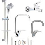 Kca Armatür Kca Mutfak Eviye Lavabo Banyo Sürgülü Duş Sistemi 4'lü Ful Set Sıcak Soğuk Girişli - Krom