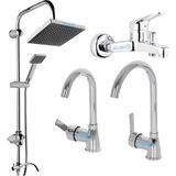 Kca Armatür Kca Robot Duş Mutfak Lavabo Banyo Bataryası Musluğu Çeşmesi 4'lü Set Garantili Pirinç Malzeme - Krom