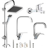 Kca Armatür Kca Robot Duş Sistemi Banyo Lavabo Mutfak Musluğu Çeşmesi Bataryası 4'lü Ful Set - Krom