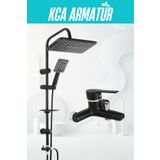 Kca Armatür Kca Siyah Robot Seti Siyah Krom Pirinç Banyo Bataryası 2'li Set