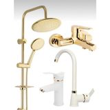 Kca Gold Robot Duş, Banyo, Beyaz Gold Kartal Lavabo, Mutfak Bataryası Musluğu Çeşmesi 4'lü Set