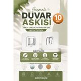 KCA HOME Geçmeli Duvar Askısı, Güçlü Yapışkanlı Geçmeli Askı, Tablo, Çerçeve ve Aksesuar İçin Şeffaf Tutucu - 10 Adet