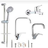 Kca Mutfak Eviye Lavabo Banyo Sürgülü Duş Sistemi 4’lü Full Set Sıcak Soğuk Girişli