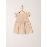 KD53395 Pıtı Kare Desenli Kız Bebek Elbisesi (6-36 Ay - Camel - 9 - 12 Ay