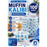 KEA 100 Adet Muffin Kalıbı Kağıdı Mavi Desenli Cupcake Kek Kalıbı Fırın Pişirme Kapsülü