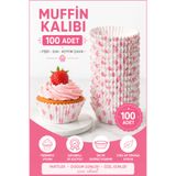 KEA 100 Adet Muffin Kalıbı Kağıdı Pembe Desenli Cupcake Kek Kalıbı Fırın Pişirme Kapsülü