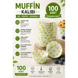 KEA 100 Adet Yeşil Puantiyeli Kağıt Muffin Kalıbı Cupcake Kek Pişirme Kalıbı Yağlı Kağıt Fırına Uygun