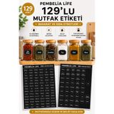 KEA 129'lu Mutfak Etiketi Seti Siyah Kendinden Yapışkanlı Baharat Kavanoz Bakliyat Gıda Etiketleri