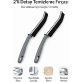 Kea 2’li Detay Temizlik Fırçası Dar Alan Temizleme Fırçası Fayans Derz Musluk Kenarı Temizleyici - Gri - Siyah
