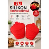 KEA 2'li Silikon Fırın Eldiveni Isıya Dayanıklı Mutfak Fırın Tepsi Tencere Tutacağı Kırmızı