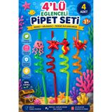 KEA 4’lü Eğlenceli Figürlü Pipet Seti 26 Cm | Renkli Kıvrımlı Pipet | Çocuk Parti Doğum Günü Pipeti