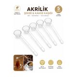 KEA Akrilik Şeffaf Şeker ve Kahve Kaşığı 5'li Set 13 cm Sunum Kaşığı Baharat Ölçü Kaşığı