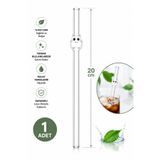 KEA Cam Pipet 20 cm Şeffaf Borosilikat Cam Pipet Gülen Yüz Tasarımlı Tekrar Kullanılabilir İçecek Pipeti