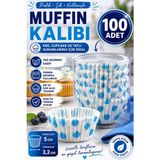 Kea Ev Eşyaları 100 Adet Puantiyeli Kağıt Muffin Kalıbı Cupcake Kek Pişirme Kalıbı Yağlı Kağıt Fırına Uygun - Mavi
