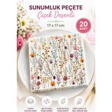 Kea Ev Eşyaları Çiçek Desenli Sunumluk Peçete 17X17 cm Renkli Çiçekli Şık Sofra Peçetesi Parti Davet Özel Gün - Çok Renkli
