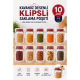 Kea Ev Eşyaları Kavanoz Desenli Klipsli Saklama Poşeti 10'lu – Yeniden Kullanılabilir Kilitli Gıda Saklama Poşeti, Çok Amaçlı Mutfak Saklama Torbası - Kırmızı