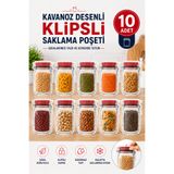 KEA Kavanoz Desenli Klipsli Saklama Poşeti 10'lu – Yeniden Kullanılabilir Kilitli Gıda Saklama Poşeti, Çok Amaçlı Mutfak Saklama Torbası