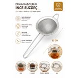 KEA Paslanmaz Çelik İnce Çay Süzgeci 13 cm – Kahve, Un, Pudra Şekeri ve Baharat Süzgeci