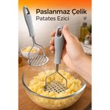 Kea Patates Ezici Paslanmaz Çelik – Ergonomik Saplı, Kolay Kullanım Püre Ezme Aleti 24 cm - Gri