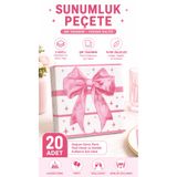KEA Sunumluk Peçete 17x17 cm Pembe Fiyonk Desenli Şık Peçete Parti Davet Sofra Dekoru