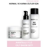 Keaty Karma & Normal Ciltlere Özel Günlük Nem Seti | Yağsız Nemlendirici Krem 50ML + Peeling 100ML + Milky Toner 200ML - Tek Ebat