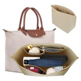 Keçe Çanta Düzenleyici, Longchamp Boy Çantalar için, Çok Cepli ve Büyük Kapasiteli, Kadınlar için Şık Organizer (Bej, Büyük Boy)