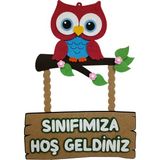 Keçe Sınıfımıza Hoş Geldiniz Okul Kapı Süsü Baykuşlu - Kırmızı