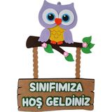 Keçe Sınıfımıza Hoş Geldiniz Okul Kapı Süsü Baykuşlu Lila