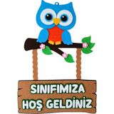 Keçe Sınıfımıza Hoş Geldiniz Okul Kapı Süsü Baykuşlu - Mavi