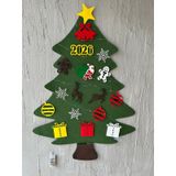 Keçe Yılbaşı Ağacı 100x65 cm, LED Işıklı, 18 Süs Parçalı, 3mm İthal Keçe, Duvar Asılabilir Çocuklar için Noel Dekorasyon Seti