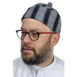 Keçe Yün Takke - Çizgili Gri Renk