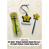 Keçebahçesi Kayseri Yıldızlı Isimlik Yaka Kartı ve Kalemli Yıldızlı Kalem Başlığı Seti - Keçe Ilkokul Materyalleri - 10/20/30 Adetli Set Seçenekleri - Yıldızlı Kalem Başlığı-Yıldızlı İsimlik 20'li Set