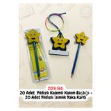Keçebahçesi Kayseri Yıldızlı İsimlik Yaka Kartı ve Kalemli Yıldızlı Kalem Başlığı Seti - Keçe İlkokul Materyalleri - 10/20/30 Adetli Set Seçenekleri