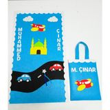 Keçeli Dünyam Isme Özel Çocuk Seccadesi Takımı (Seccade, Seccade Çantası ve Tespih), (Keçe Kumaştan) - 50 x 85 cm - Mavi