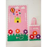 Keçeli Dünyam Isme Özel Çocuk Seccadesi Takımı (Seccade, Seccade Çantası ve Tespih), (Keçe Kumaştan) - 50 x 85 cm - Pembe