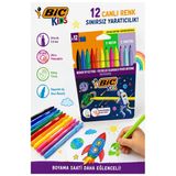 Keçeli Kalem 12 Renk 1 Paket Bic Couleur 12 Li Keçeli Kalem Canlı Renkler Pastel Ve Neon Renkler Yıkanabilir Kaliteli