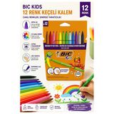 Keçeli Kalem 12 Renk 1 Paket Bic Kid Couleur 12 Li Keçeli Kalem Canlı Renkler Yıkanabilir Kaliteli Okul Öğrenci